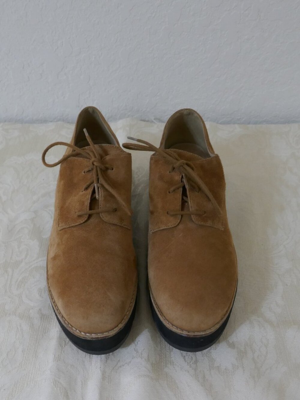 Eileen Fisher Eddy Suede Platform Oxford Shoes Women 8 Brown Lace-up Wedge